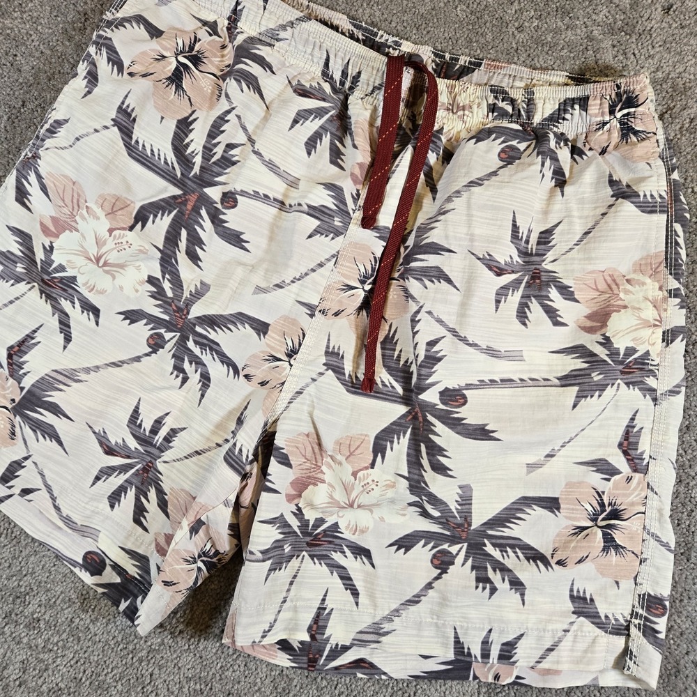 Tommy Bahama Relax Swim Shorts Men's Lined Cream Palm Tree Print Size Medium